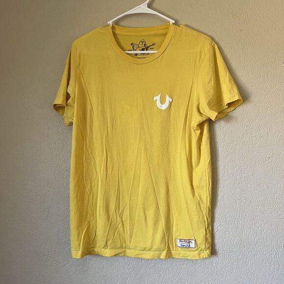 TRUE RELIGION World Tour 1956 Size Med Gold Short Sleeve T Shirt - Picture 1 of 8